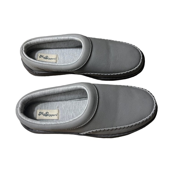 MY SLIPPERS from My Pillow Leather Gray Mule Slippers Size 9 - Picture 4 of 10